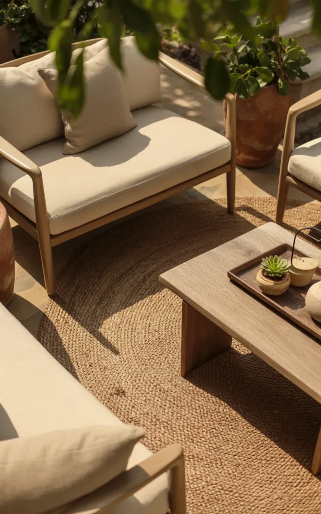 Layer an outdoor rug under your seating area