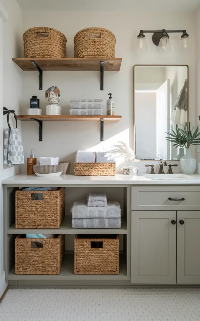 Mix open shelving with hidden storage