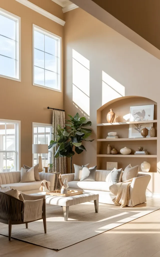 Paint the ceiling a warmer tone instead of plain white