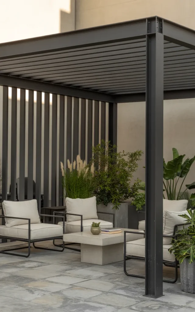 Paint the pergola matte black for contrast