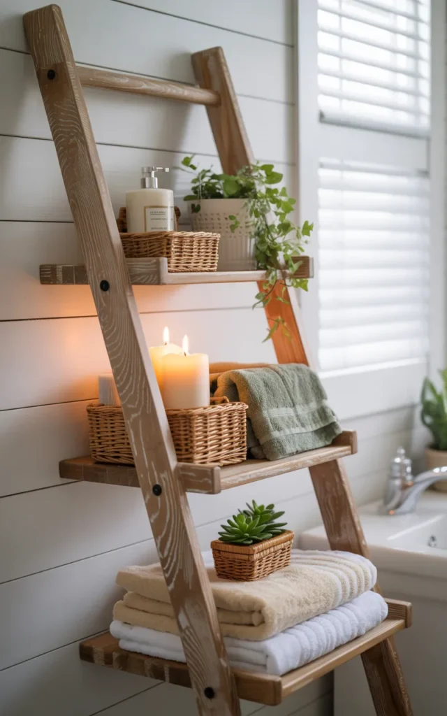 Place a ladder shelf in empty corners