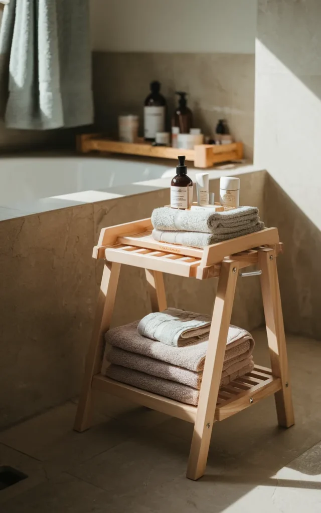 Place storage stools beside the tub