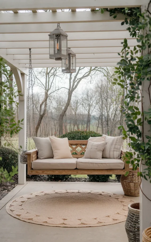 Suspend a porch swing beneath the pergola