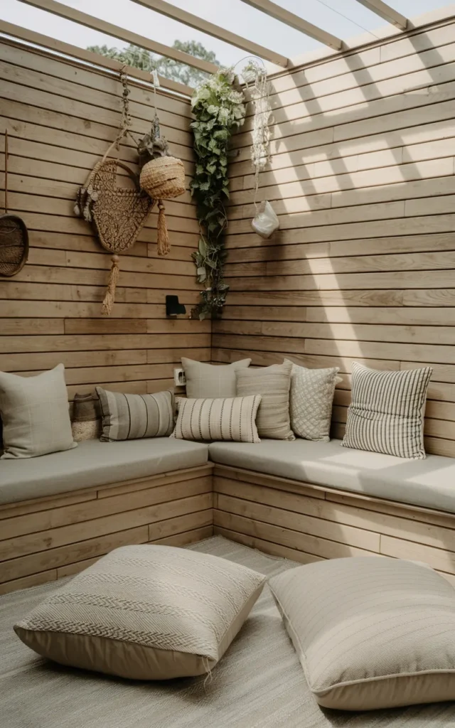 Use built-in benches to maximize small patio layouts