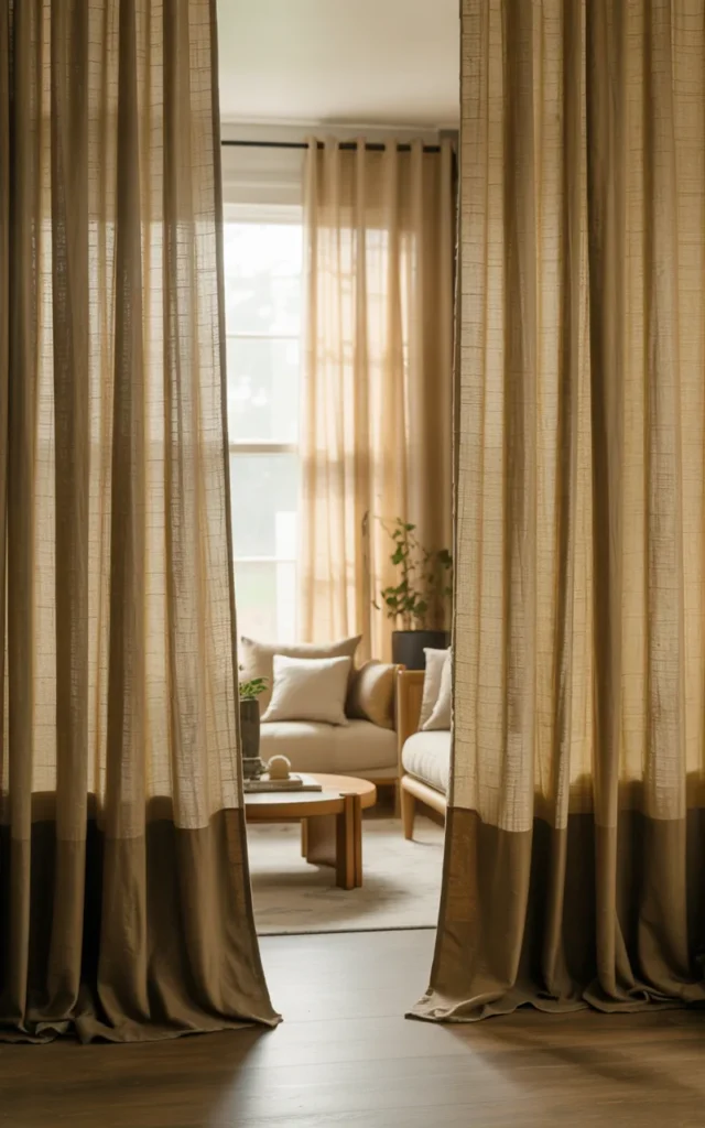 Use earthy-toned curtains that flow naturally
