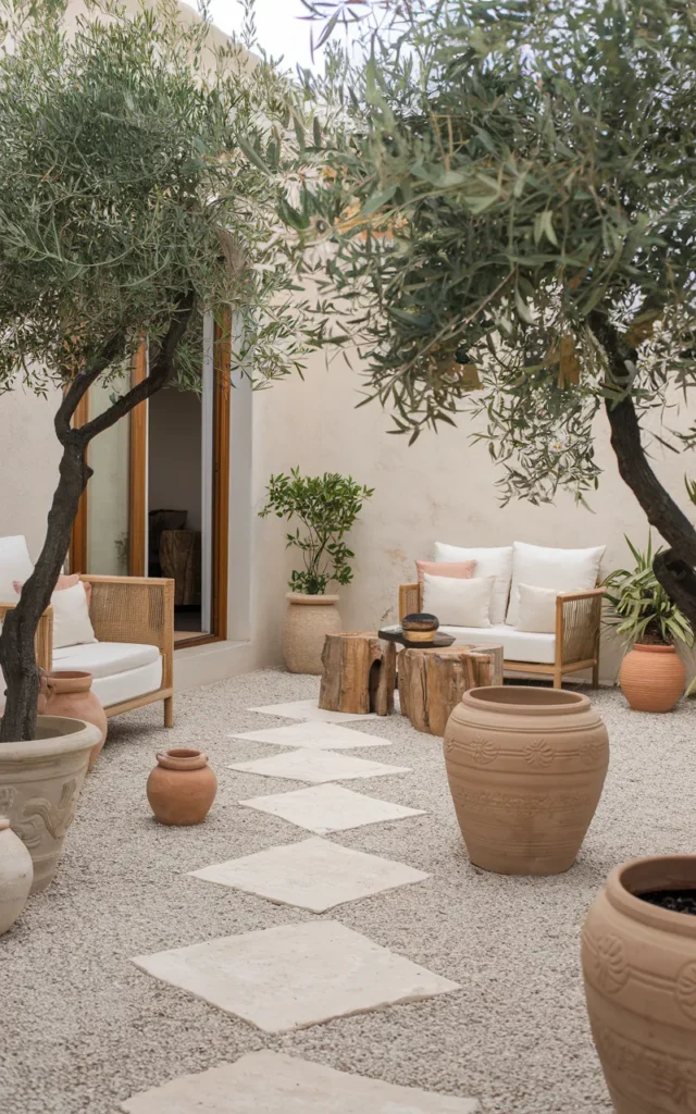 Use gravel flooring for a relaxed Mediterranean feel