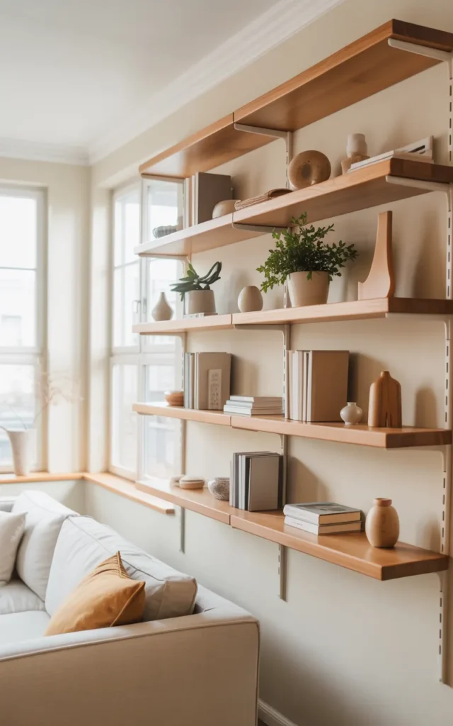 Use open shelving instead of closed cabinets