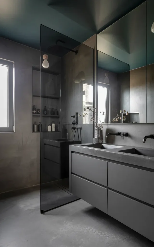 Use smoked glass shower panels for a softer modern look
