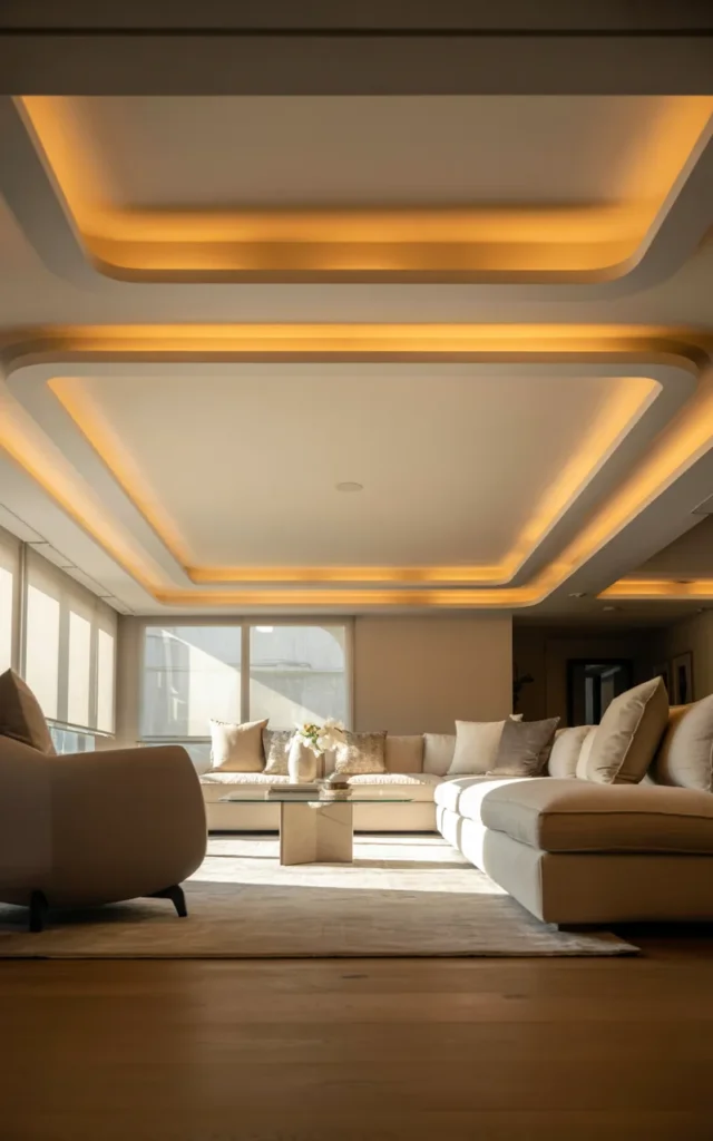 Add a recessed tray ceiling with soft lighting