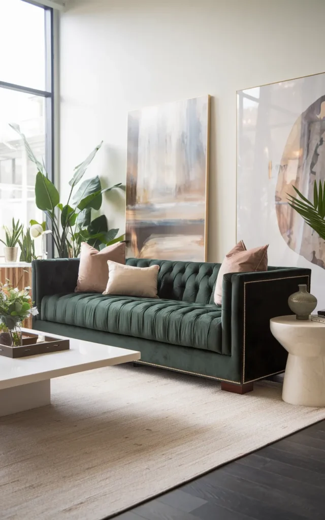 Add a velvet green sofa as your statement piece