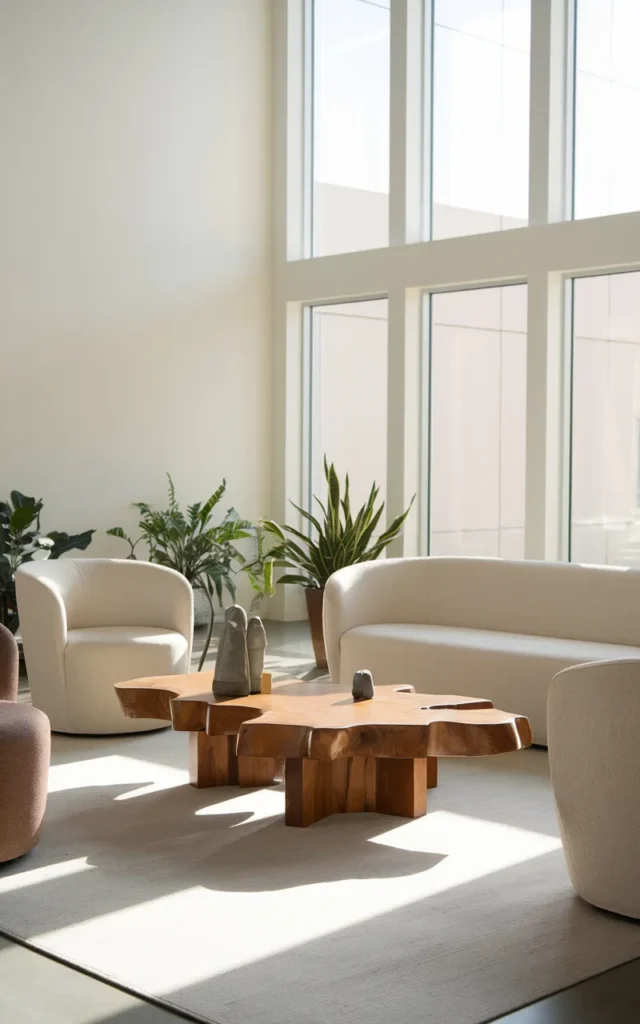 Anchor the room with a sculptural coffee table