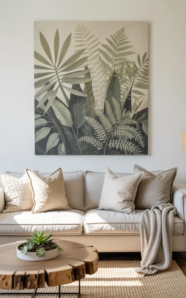 Hang botanical artwork for subtle greenery