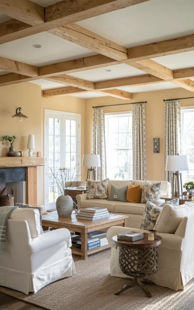 Install wooden beams for a cozy, grounded feel