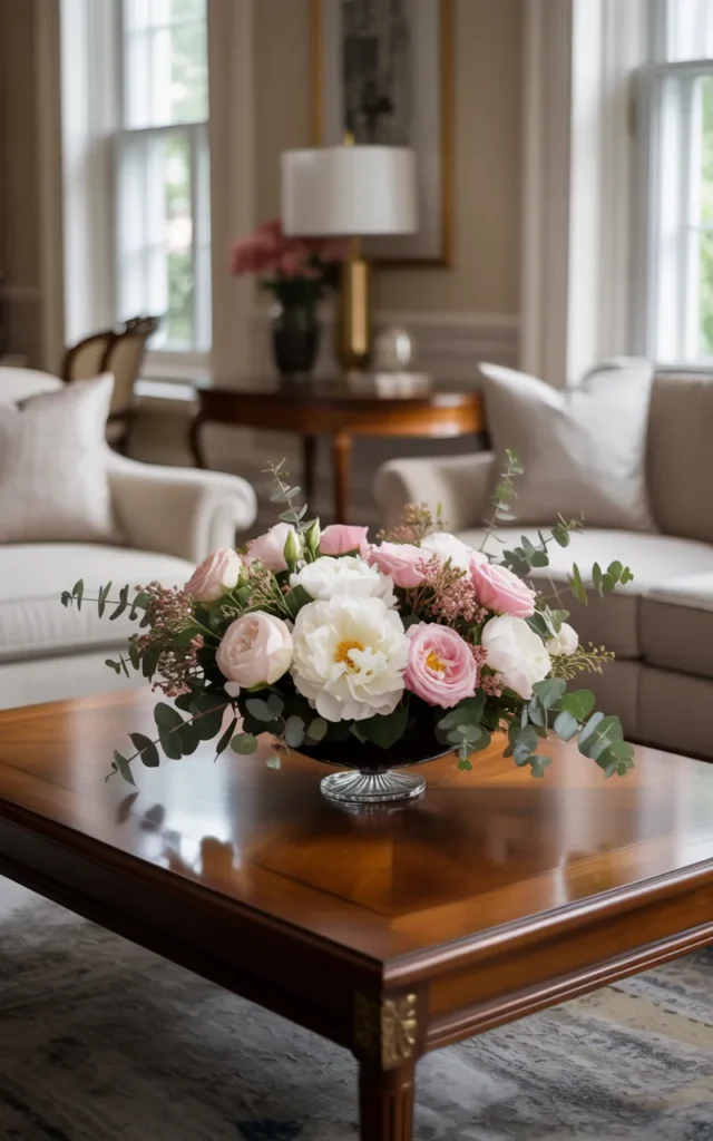 Place a low floral arrangement in the center