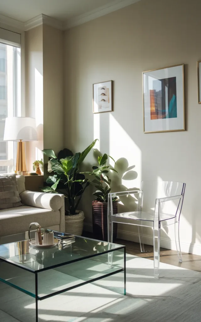 Use glass or acrylic furniture for a lighter feel