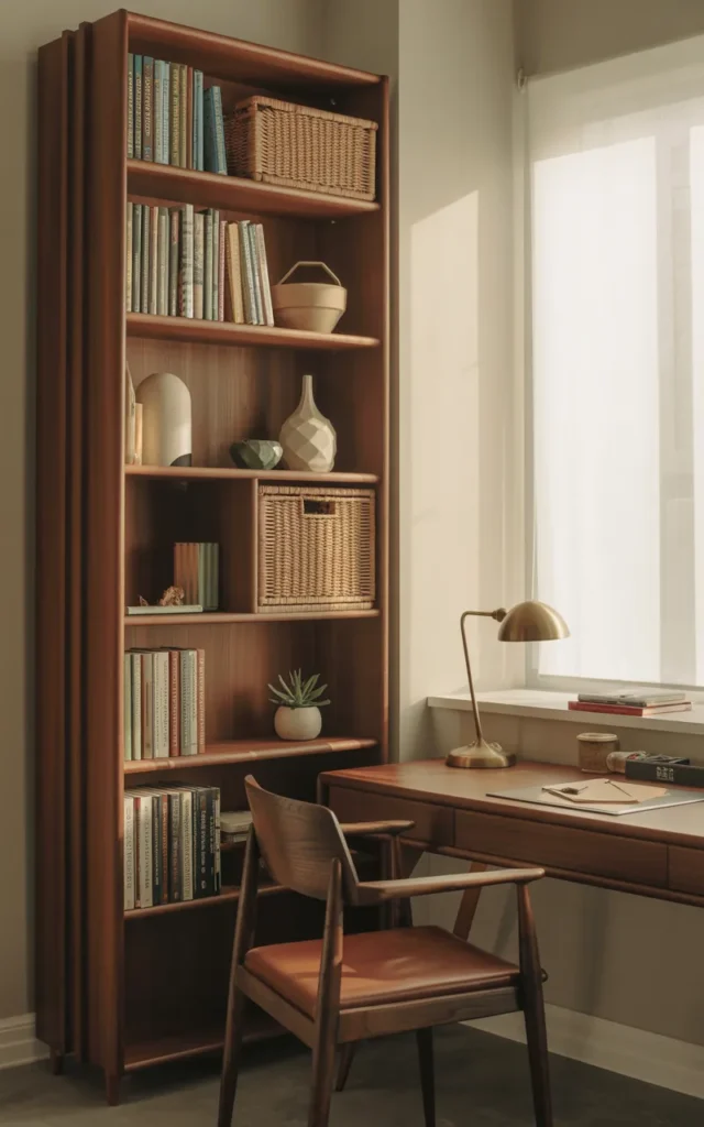 Add a narrow bookcase beside your desk