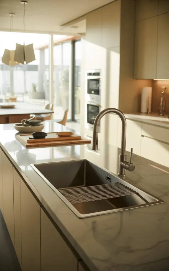 Add a slim prep sink near the main cooking area