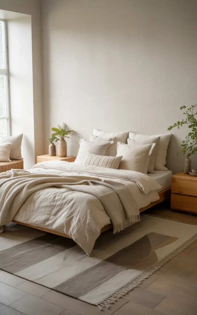 Add a soft area rug to warm up the entire room