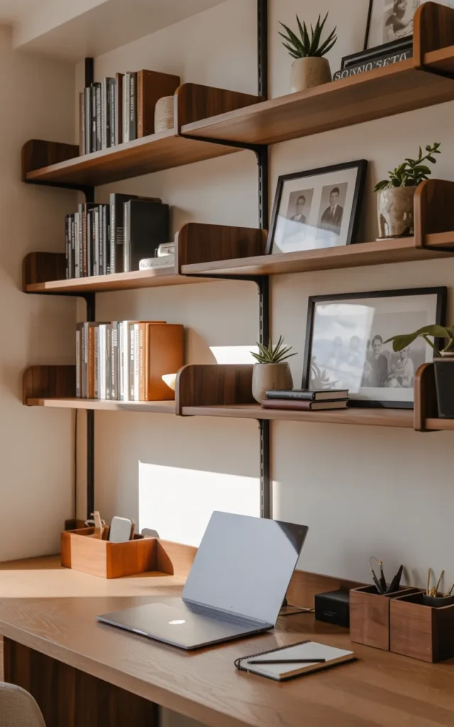 Add floating shelves above your workspace