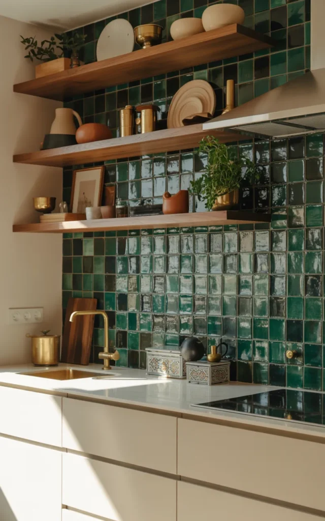 Add green zellige tiles for handmade texture