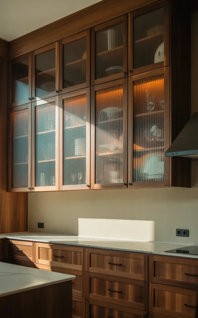 Add reeded glass cabinet inserts