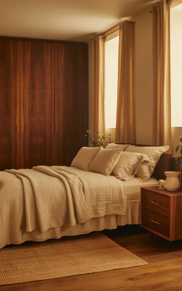 Blend dark wardrobes with soft cream surroundings