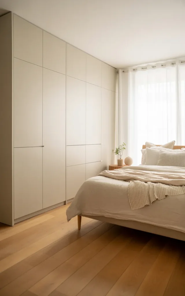 Choose matte white wardrobes with hidden handles