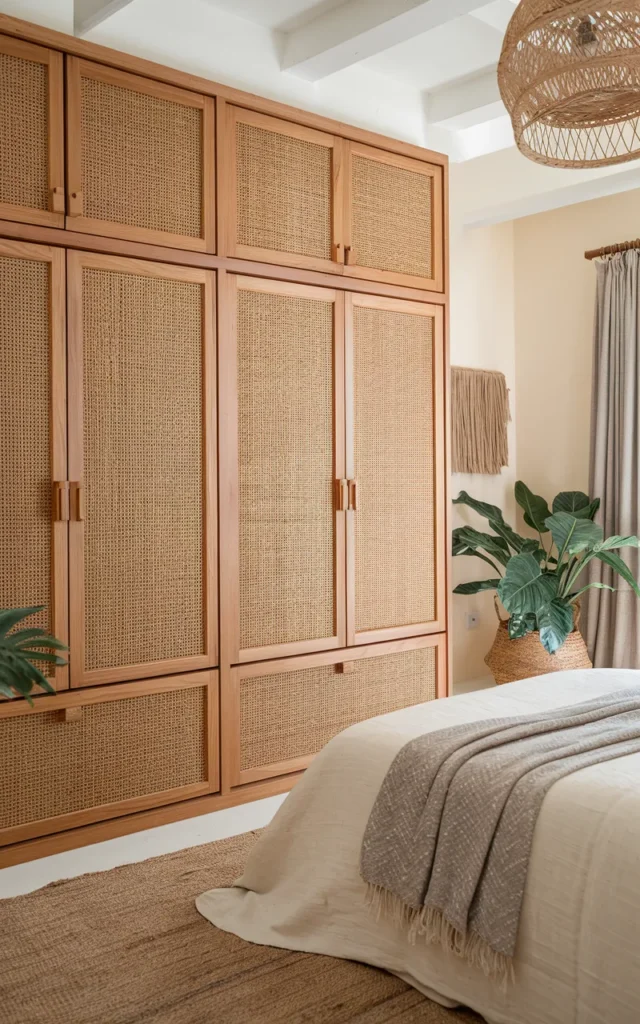 Combine rattan inserts with wooden wardrobe frames