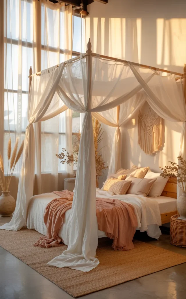 Create a cozy canopy effect with flowing fabric