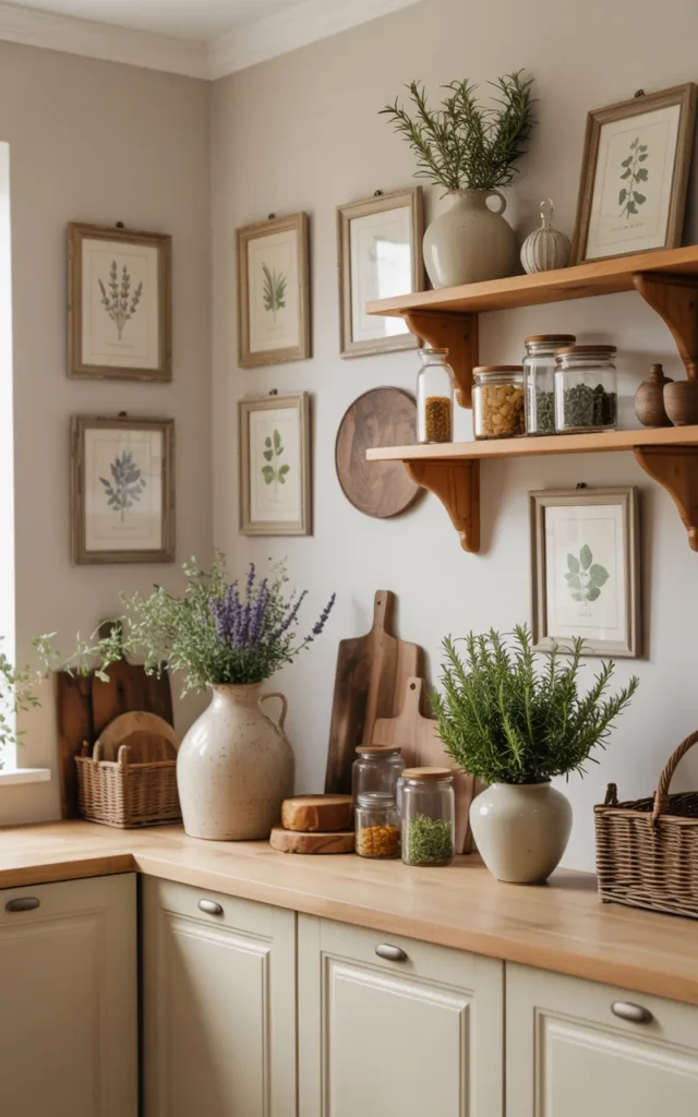 Hang botanical art to echo the green tones