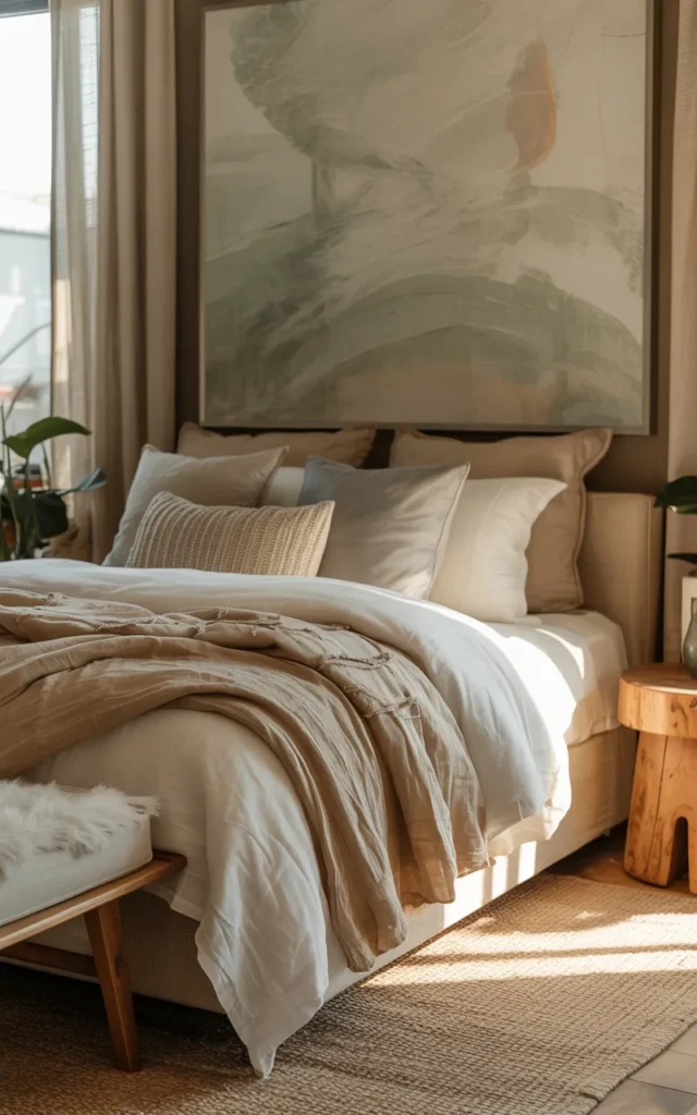 Hang oversized artwork above the bed