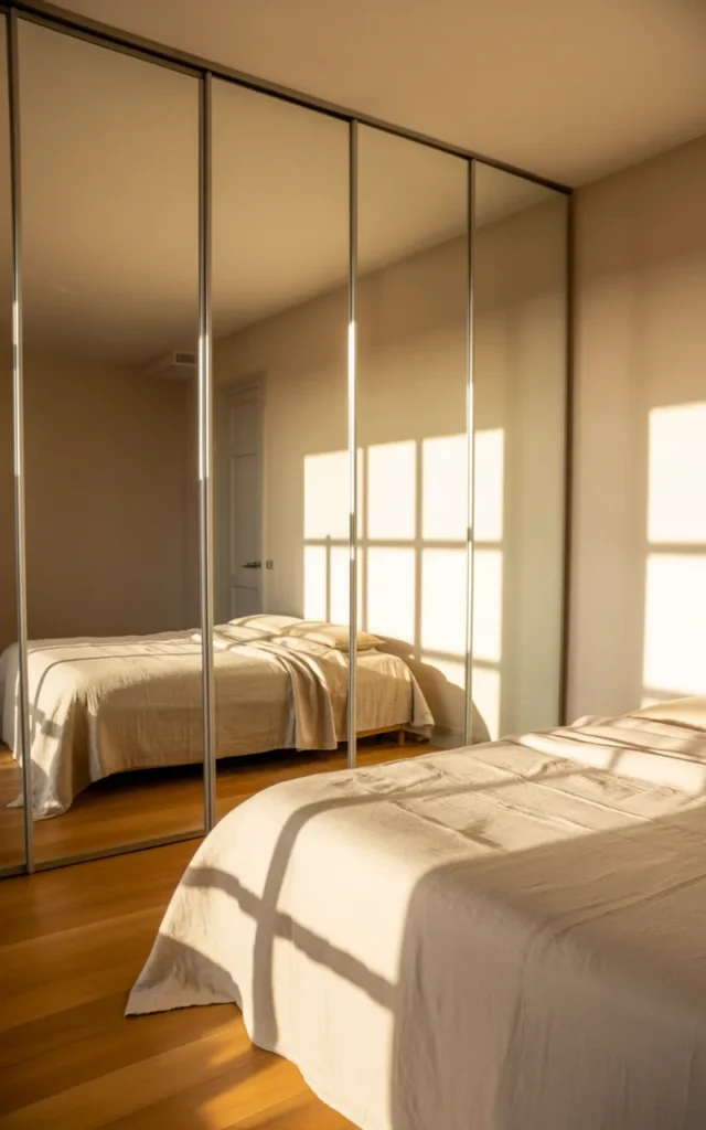 Install floor-to-ceiling mirrored wardrobe doors