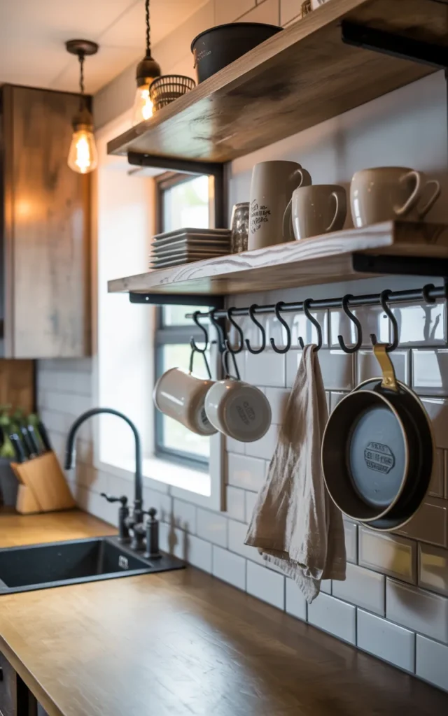 Install hooks underneath shelves and cabinets