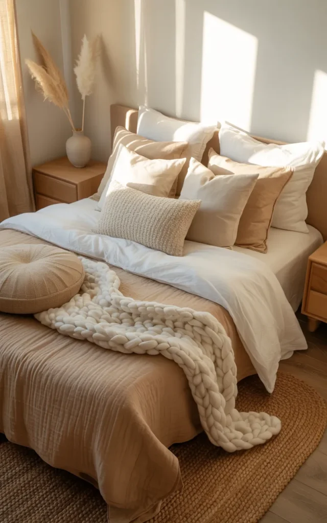 Layer soft neutral bedding for a calmer look