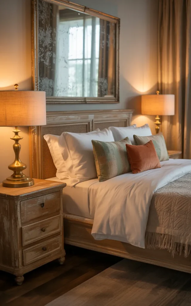 Mix vintage pieces with modern furniture for warmth