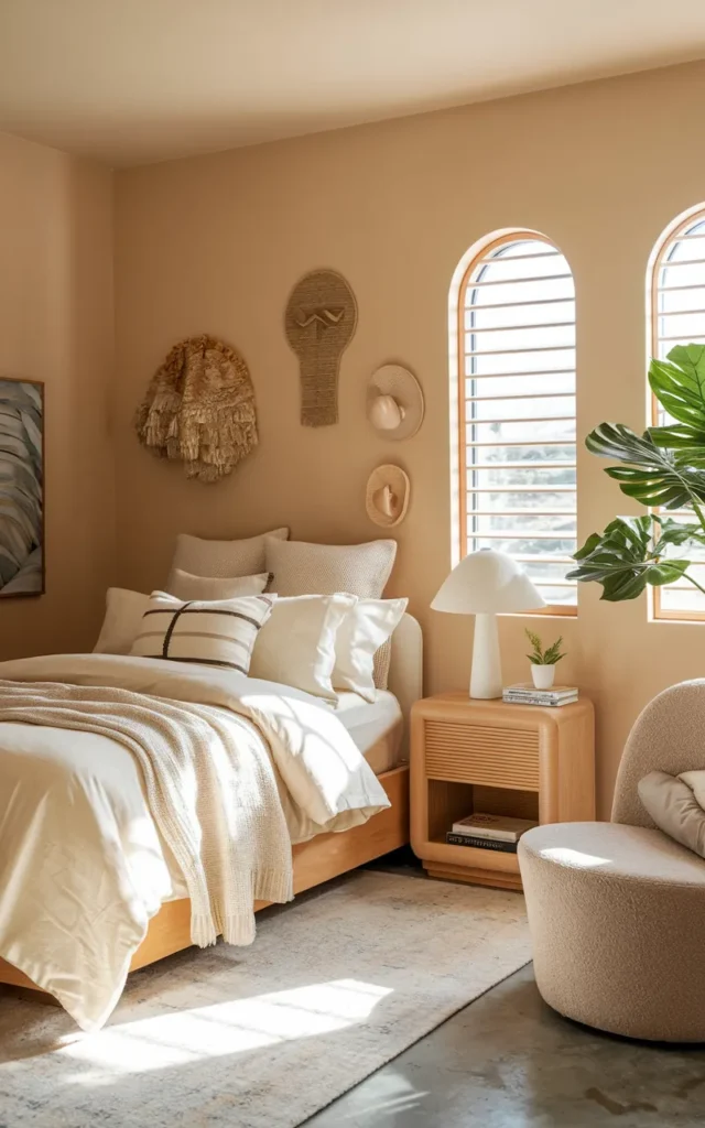 Paint the walls a soft warm color instead of stark white