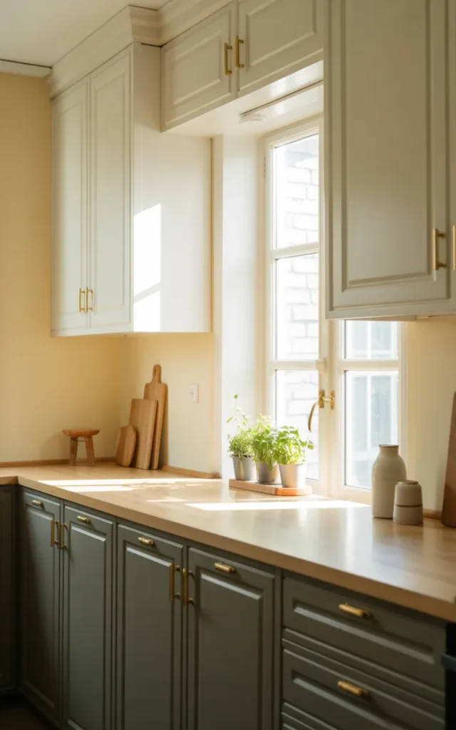 Paint your upper cabinets a soft bright color