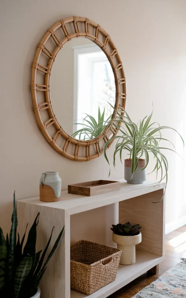 Place a Round Mirror to Soften Sharp Angles