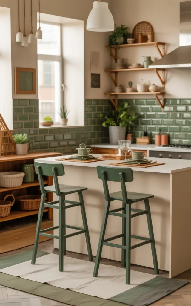 Refresh a rental kitchen using removable green accents
