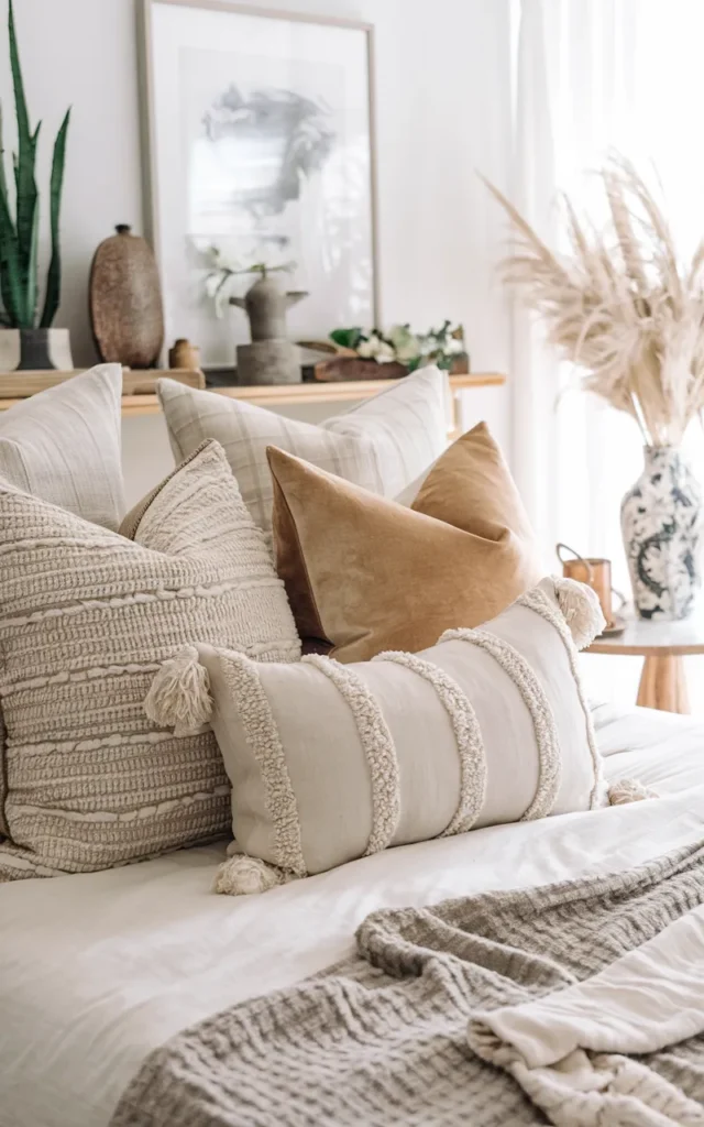Style your bed with mixed textured pillows