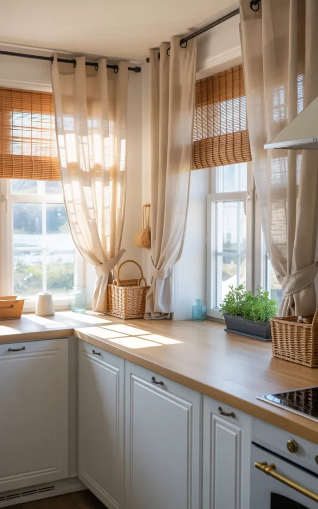 Swap heavy curtains for airy window treatments