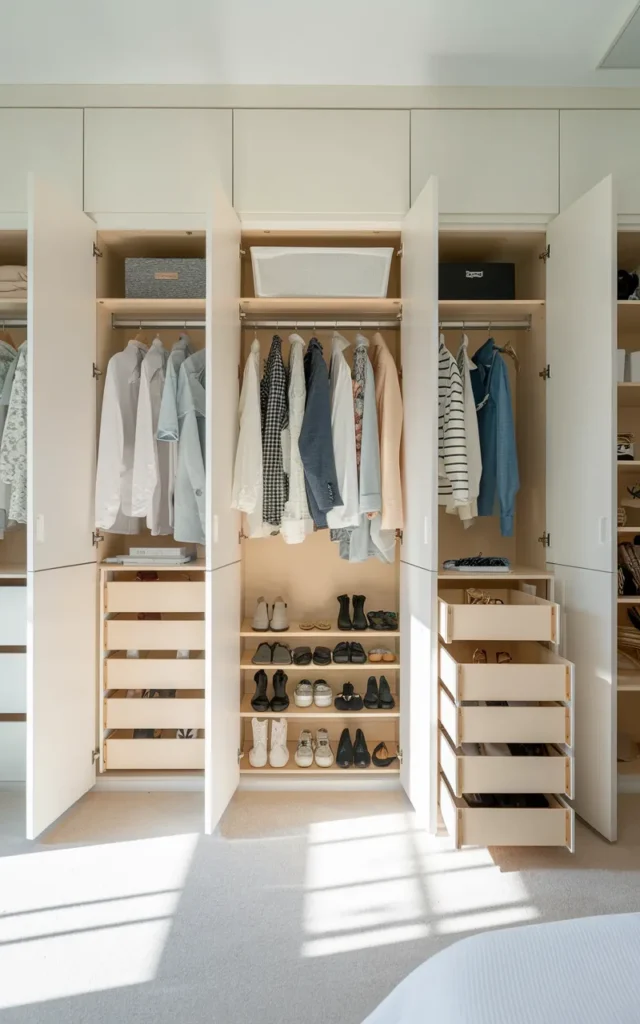 Turn one wardrobe section into hidden shoe storage