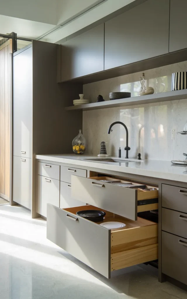 Use oversized drawers instead of lower cabinets