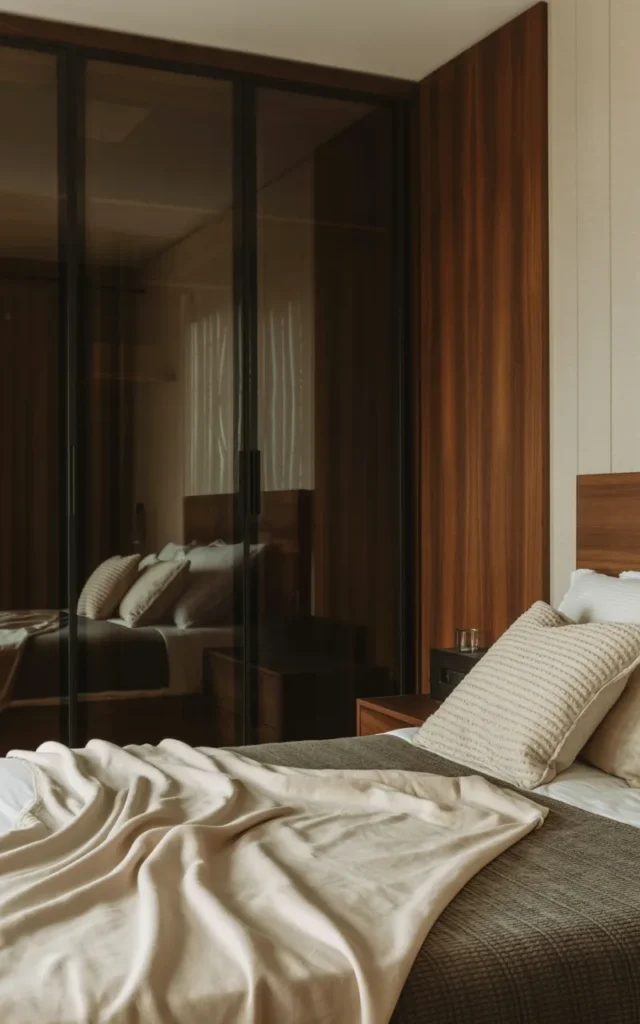 Use smoked glass wardrobe doors for a luxe feel