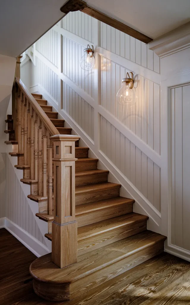Add Decorative Wooden Panels Along the Stair Wall