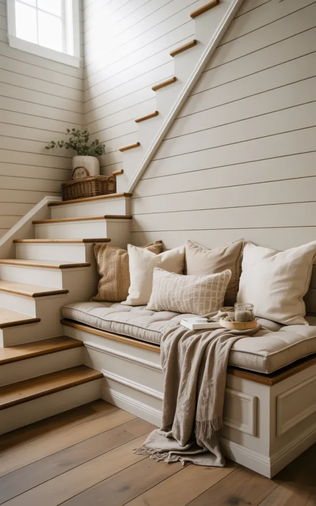 Add a Cozy Nook Beside Your White Staircase