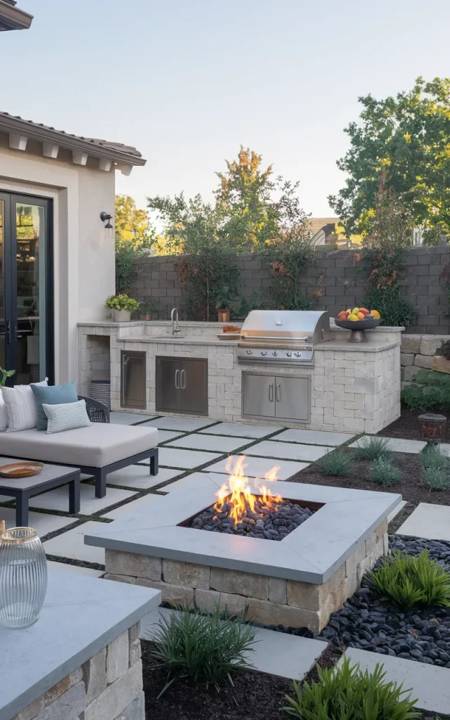 Add a Fire Feature Beside the Backyard Kitchen