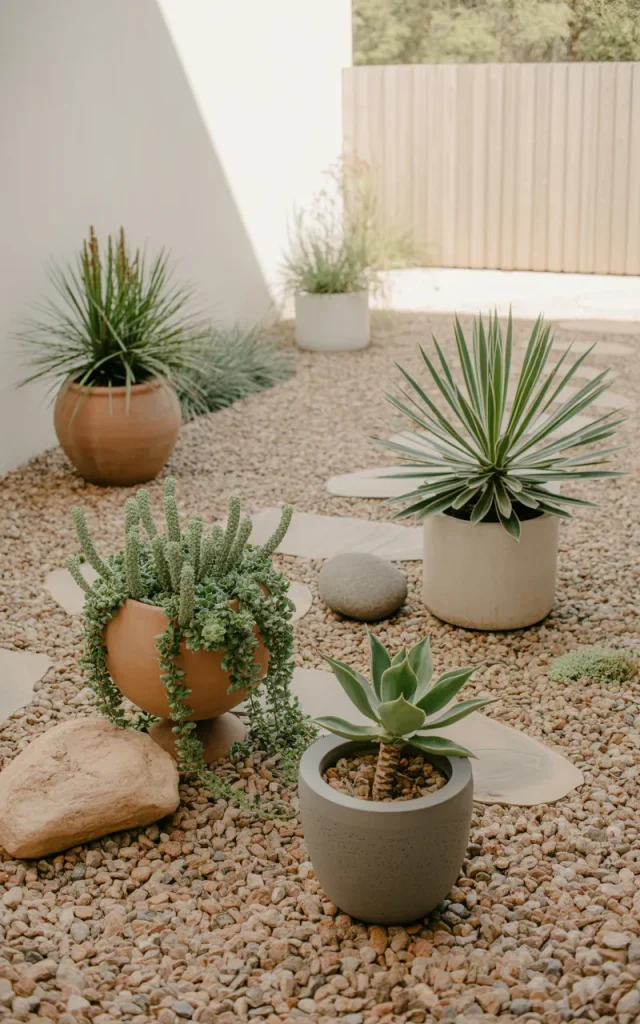 Add a Gravel Garden Around Potted Plants