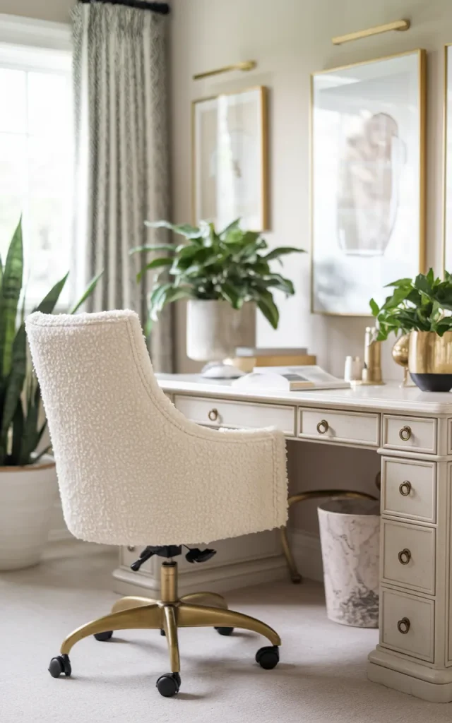 Add a beautiful upholstered desk chair.