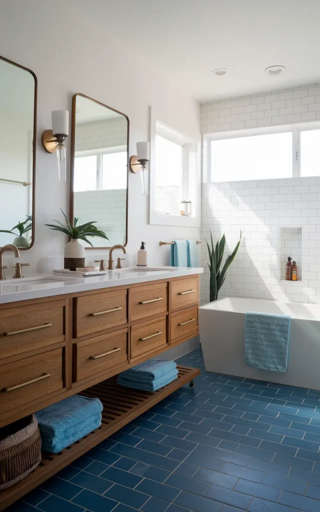 Add a bold blue floor for personality